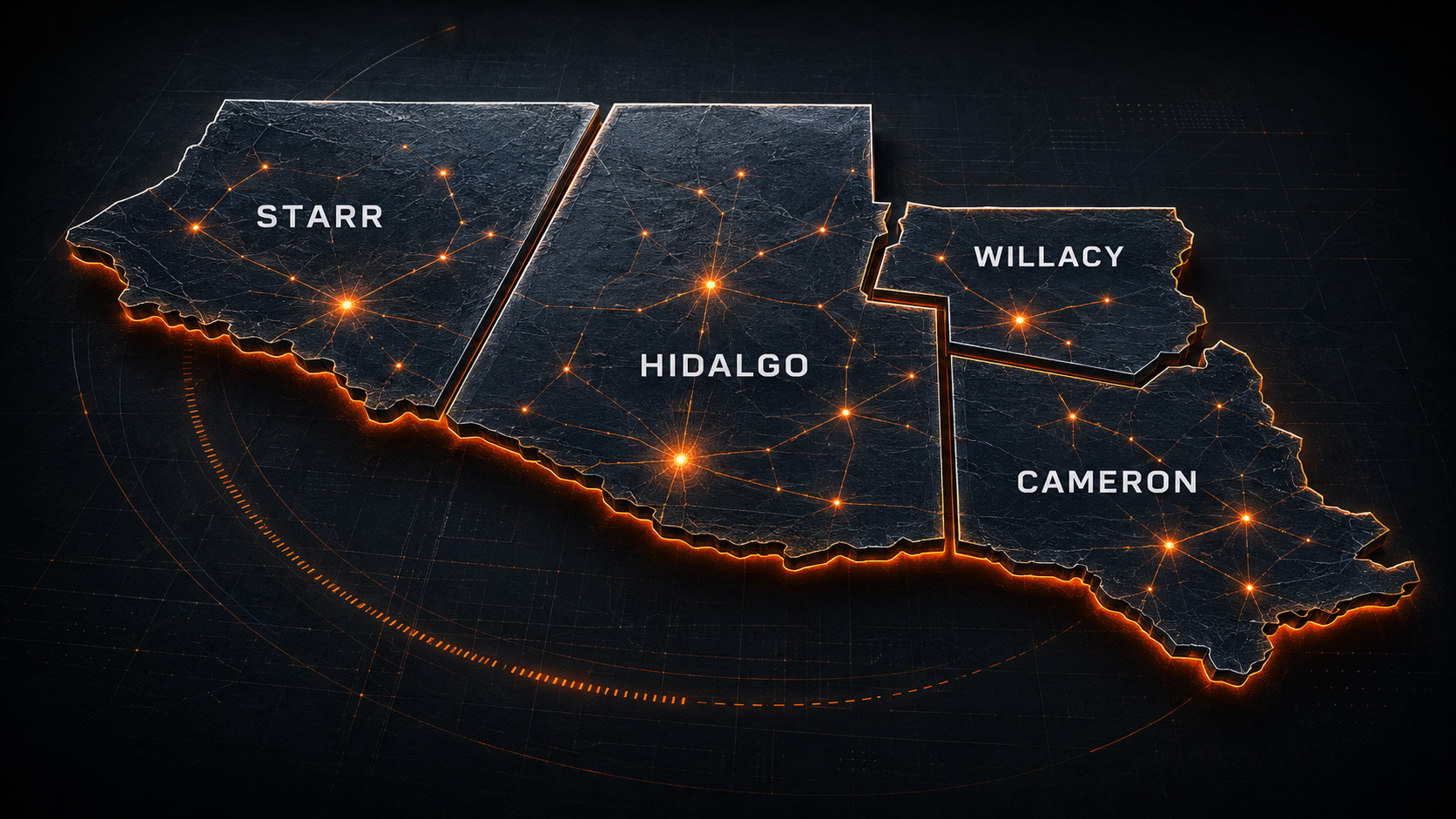 Custom Rio Grande Valley heat map showing Starr, Hidalgo, Willacy, and Cameron counties