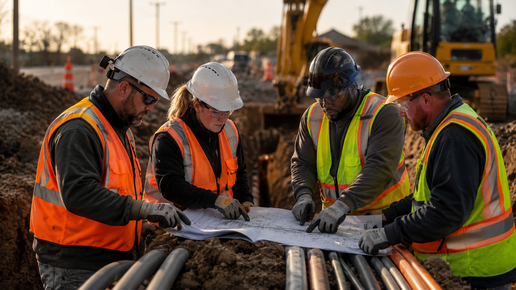 TIG field worker supervising utility installation